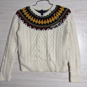 Polo Ralph Lauren Girls Fair Isle Aran Knit Sweater Sz L 12-14